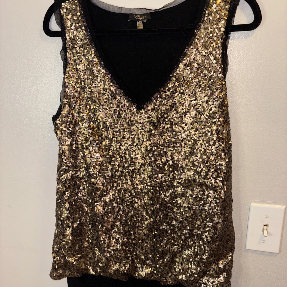 Cupio Black and Gold Sequin Tank Top